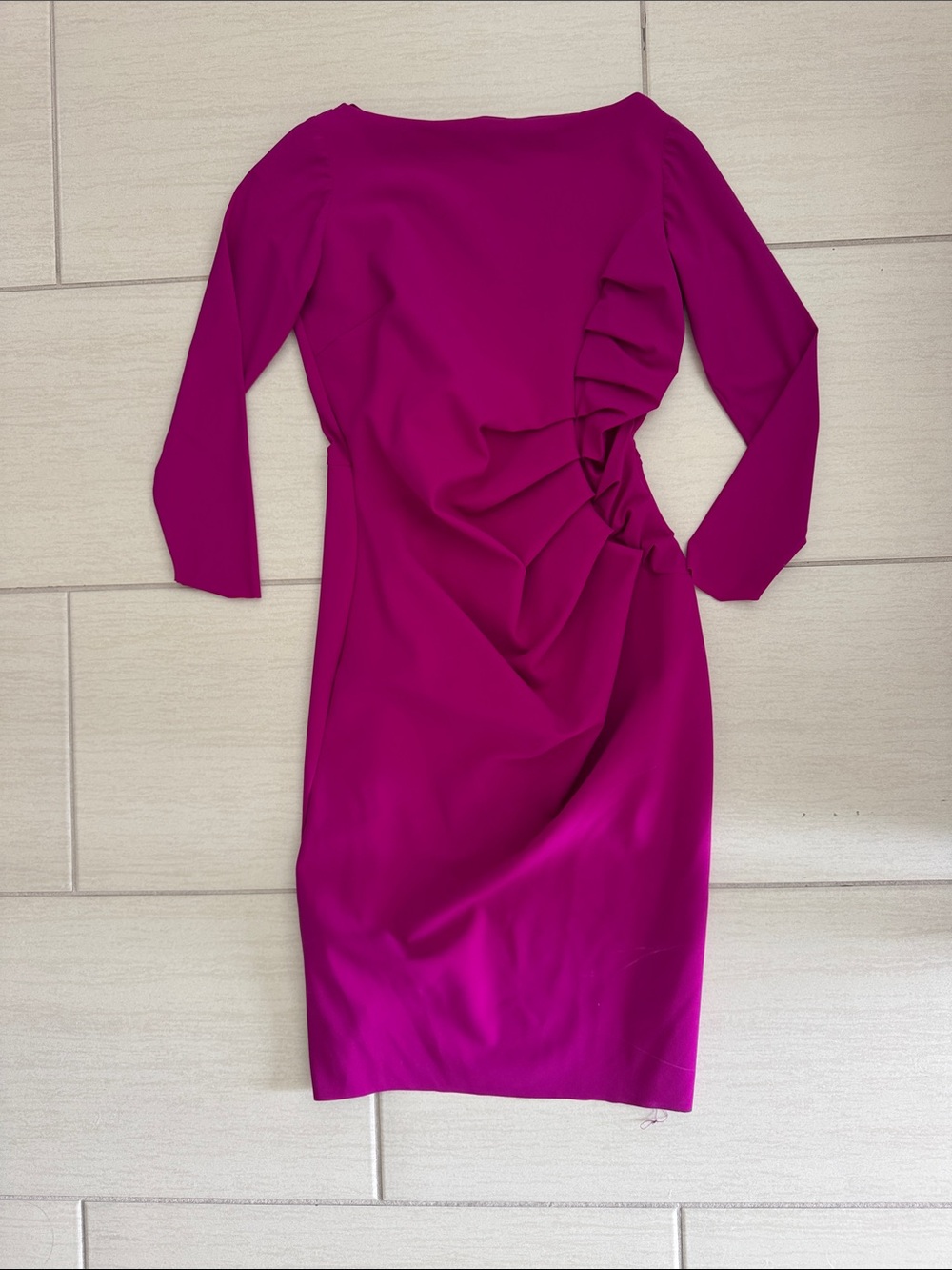 Chiara Boni Fuchsia Ruched Long-Sleeve Sheath Dress